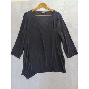 Chicos Travelers 3 / XL Top Liquid Knit Slinky Black Asymmetrical Lagenlook Boho